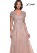 Picture of: A-Line Tulle Gown with Lace Applique and Short Sleeves in Mauve, Style: 30228, Detail Picture 4