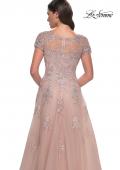 Picture of: A-Line Tulle Gown with Lace Applique and Short Sleeves in Mauve, Style: 30228, Detail Picture 5