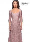 Picture of: Embroidered Lace Gown with V Neckline and Flare Skirt in Mauve, Style: 27949, Detail Picture 7