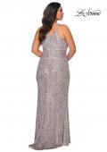 Picture of: Patterned Sequin Plus Size Dress with High Neckline in Mauve, Style: 28860, Back Picture