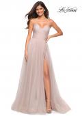 Picture of: Rhinestone Tulle Ballgown with Slit and Lace Up Back in Mauve, Main Picture