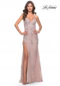 Picture of: Long Gown with Lace Applique and High Slit in Mauve, Style: 30794, Main Picture