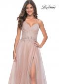 Picture of: A-Line Prom Gown with Ruched Bodice and Rhinestone Belt Detail in Mauve, Style: 32117, Detail Picture 11