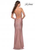 Picture of: Form Fitting Jersey Dress with Ruching and Strappy Back in Mauve, Style: 27501, Detail Picture 16