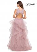 Picture of: Long Layered Tulle Dress with Lace Embellished Bodice Mauve, Style: 27570, Back Picture