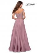 Picture of: Two Piece Dress with Sheer Off the Shoulder Top in Mauve, Style: 28704, Back Picture