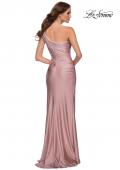 Picture of: One Shoulder Shiny Ruched Jersey Dress with Slit in Mauve, Style 29619, Back Picture