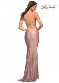 Picture of: Jersey Prom Dress with Rhinestone Detail on Straps in Pink, Style: 30446, Back Picture