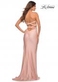 Picture of: Strapless Evening Dress with Ruffle on Slit in Mauve, Back Picture