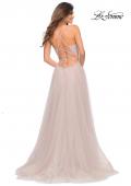 Picture of: Rhinestone Tulle Ballgown with Slit and Lace Up Back in Mauve, Back Picture