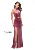 Picture of: Long Velvet Prom Dress with High Neckline and Cut Outs in Mauve, Style: 25294, Detail Picture 1