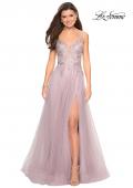 Picture of: Long Tulle Prom Dress with Embellished Bodice and Slit in Mauve, Style: 27646, Detail Picture 1