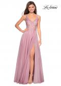Picture of: Floor Length Chiffon Prom Dress with Sheer Floral Bodice in Mauve, Style: 27751, Detail Picture 1