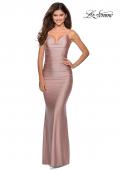 Picture of: Form Fitting Jersey Dress with Ruching and Strappy Back in Mauve, Style: 27501, Detail Picture 2