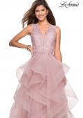 Picture of: Long Layered Tulle Dress with Lace Embellished Bodice in Mauve, Style: 27570, Detail Picture 2