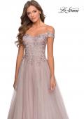 Picture of: Off the Shoulder Tulle Gown with Sheer Floral Bodice in Mauve, Style: 28598, Detail Picture 2