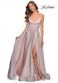 Picture of: Long Satin Dress with Side Slit and V Shaped Back in Mauve, Style: 28607, Detail Picture 2