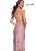 Picture of: Fitted Jersey Gown with Draped Neckline and Beaded Straps in Mauve, Style 29918, Detail Picture 2