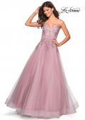 Picture of: Tulle Prom Gown with Floral Lace Embellishments in Mauve, Style: 27569, Detail Picture 3