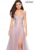 Picture of: Long Tulle Prom Dress with Embellished Bodice and Slit in Mauve, Style: 27646, Detail Picture 3