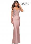 Picture of: Prom Dress with Illusion Lace Bodice and Ruched Skirt in Mauve, Detail Picture 3