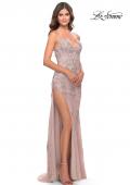 Picture of: Long Gown with Lace Applique and High Slit in Mauve, Style: 30794, Detail Picture 3
