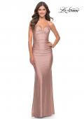 Picture of: Rhinestone Ruched Jersey Prom Dress with Lace Up Back in Mauve, Style: 31201, Detail Picture 3
