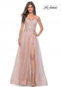 Picture of: A-Line Prom Gown with Ruched Bodice and Rhinestone Belt Detail in Mauve, Style: 32117, Detail Picture 3