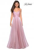 Picture of: Long Metallic Chiffon Dress with Ruching and V Back in Mauve, Style: 27616, Detail Picture 4