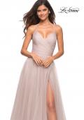 Picture of: Rhinestone Tulle Ballgown with Slit and Lace Up Back in Mauve, Detail Picture 4