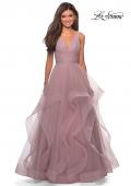 Picture of: Long Tulle Evening Gown with Plunging Neckline in Mauve, Style: 27628, Detail Picture 5