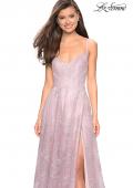 Picture of: Lace Prom Dress with Floral Detail and Side Leg Slit in Mauve, Style: 27704, Detail Picture 5