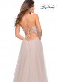 Picture of: Rhinestone Tulle Ballgown with Slit and Lace Up Back in Mauve, Detail Picture 5