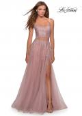 Picture of: Long Two Piece Tulle Gown with Floral Embroidery in Mauve, Style: 28271, Detail Picture 6