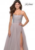 Picture of: Long Tulle Ball Gown with Beaded Bodice and Slit in Mauve, Style: 28530, Detail Picture 6