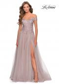 Picture of: Off the Shoulder Tulle Gown with Sheer Floral Bodice in Mauve, Style: 28598, Detail Picture 7