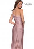 Picture of: One Shoulder Shiny Ruched Jersey Dress with Slit in Mauve, Style 29619, Detail Picture 7
