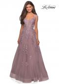 Picture of: Floor Length Cap Sleeve Prom Gown with Lace Detail in Mauve, Style: 27503, Detail Picture 4