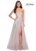 Picture of: Long Strapless Tulle Prom Dress with Floral Appliques in Mauve/Silver, Style: 27803, Main Picture
