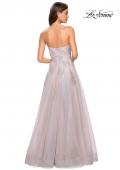 Picture of: Long Strapless Tulle Prom Dress with Floral Appliques in Mauve/Silver, Style: 27803, Back Picture