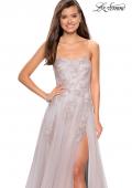 Picture of: Long Strapless Tulle Prom Dress with Floral Appliques in Mauve/Silver, Style: 27803, Detail Picture 1