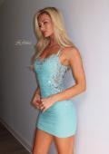 Picture of: Embellished Open-Back Ruched Mini Dress in Mermaid Green, Style 33928, Detail Picture 1