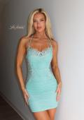 Picture of: Embellished Open-Back Ruched Mini Dress in Mermaid Green, Style 33928, Detail Picture 3