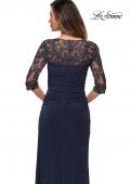 Picture of: Jersey Gown with Sheer Lace Sleeves and Ruching in Midnight Blue, Style: 28056, Detail Picture 6