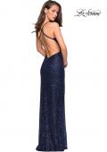 Picture of: Fully Beaded Long Prom Gown with Open Back in Midnight Blue, Style: 26964, Back Picture
