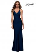 Picture of: Fitted Long Jersey Gown with Criss Cross Bodice in Midnight Blue, Style 29848, Detail Picture 2