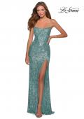 Picture of: Long Sequin Pattern Prom Dress with Tie Up Back in Mint, Style: 28516, Main Picture