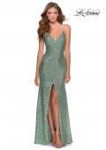 Picture of: Sequin Prom Dress with Center Slit and Tie Up Back in Mint, Style: 28525, Main Picture