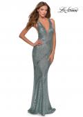 Picture of: Long Sequin Evening Gown with V Shaped Back in Mint, Style: 28570, Main Picture
