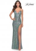 Picture of: Stretch Sequin Dress with High Side Slit and V Neck in Mint, Style: 31298, Main Picture